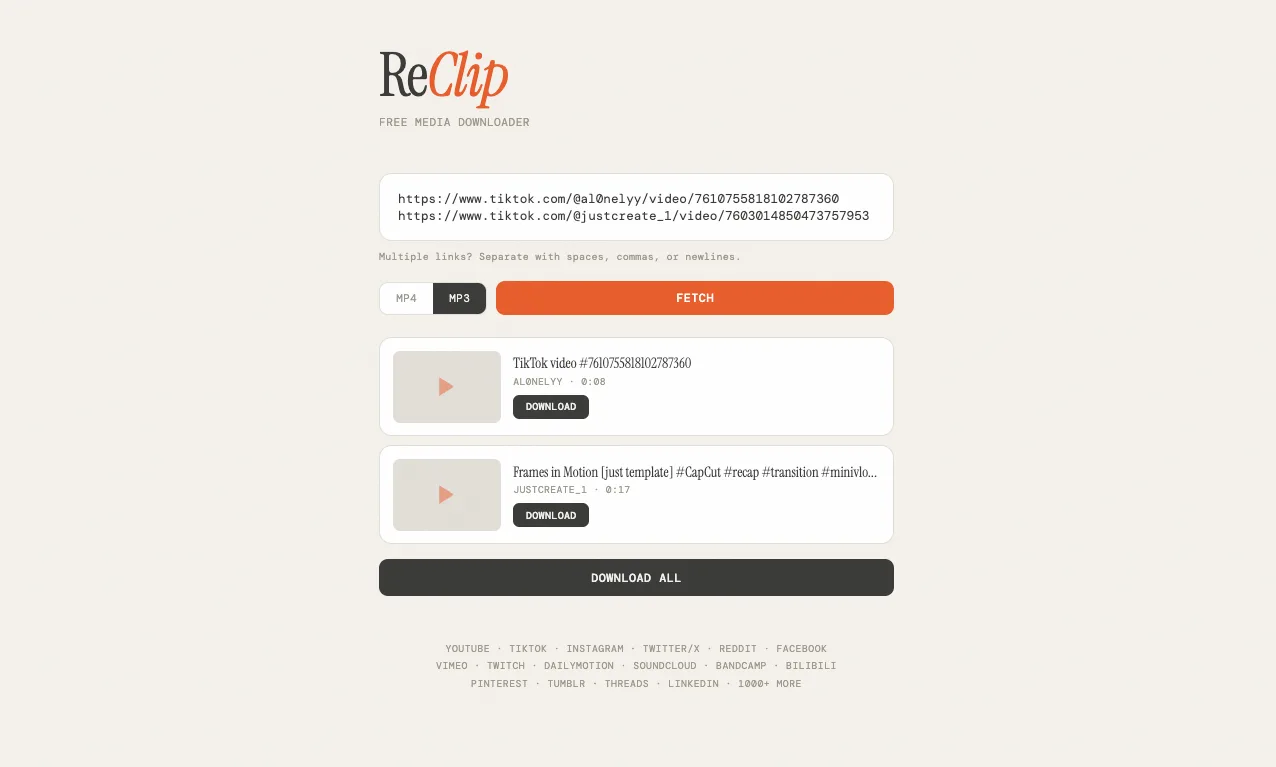 ReClip 的 MP3 模式界面