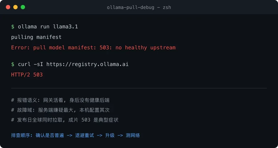 Ollama 拉取模型 503 错误排查与自救指南