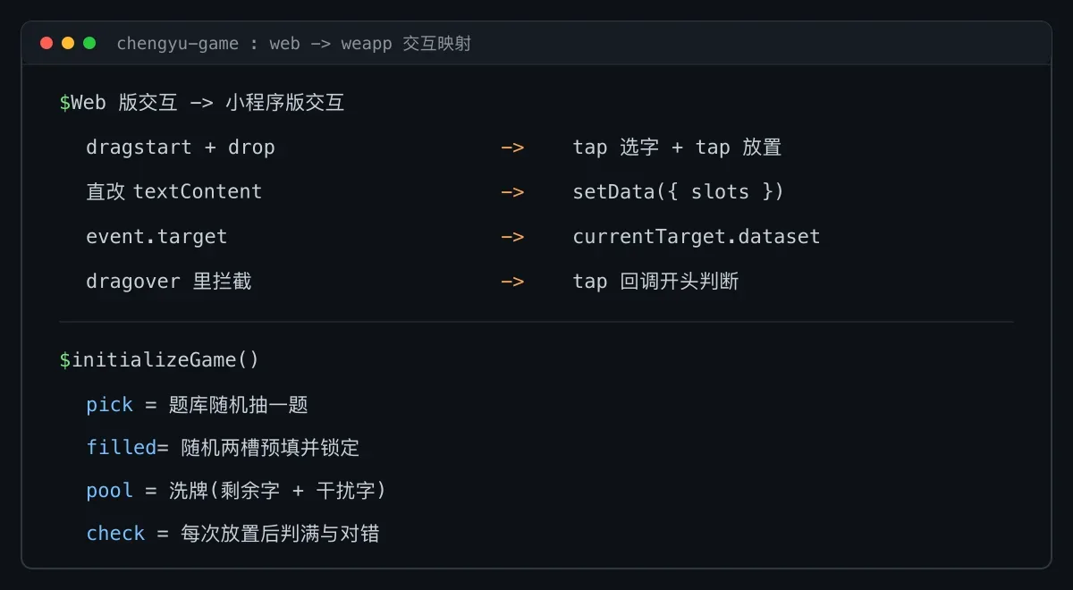 Web 到微信小程序的交互映射与开局流程