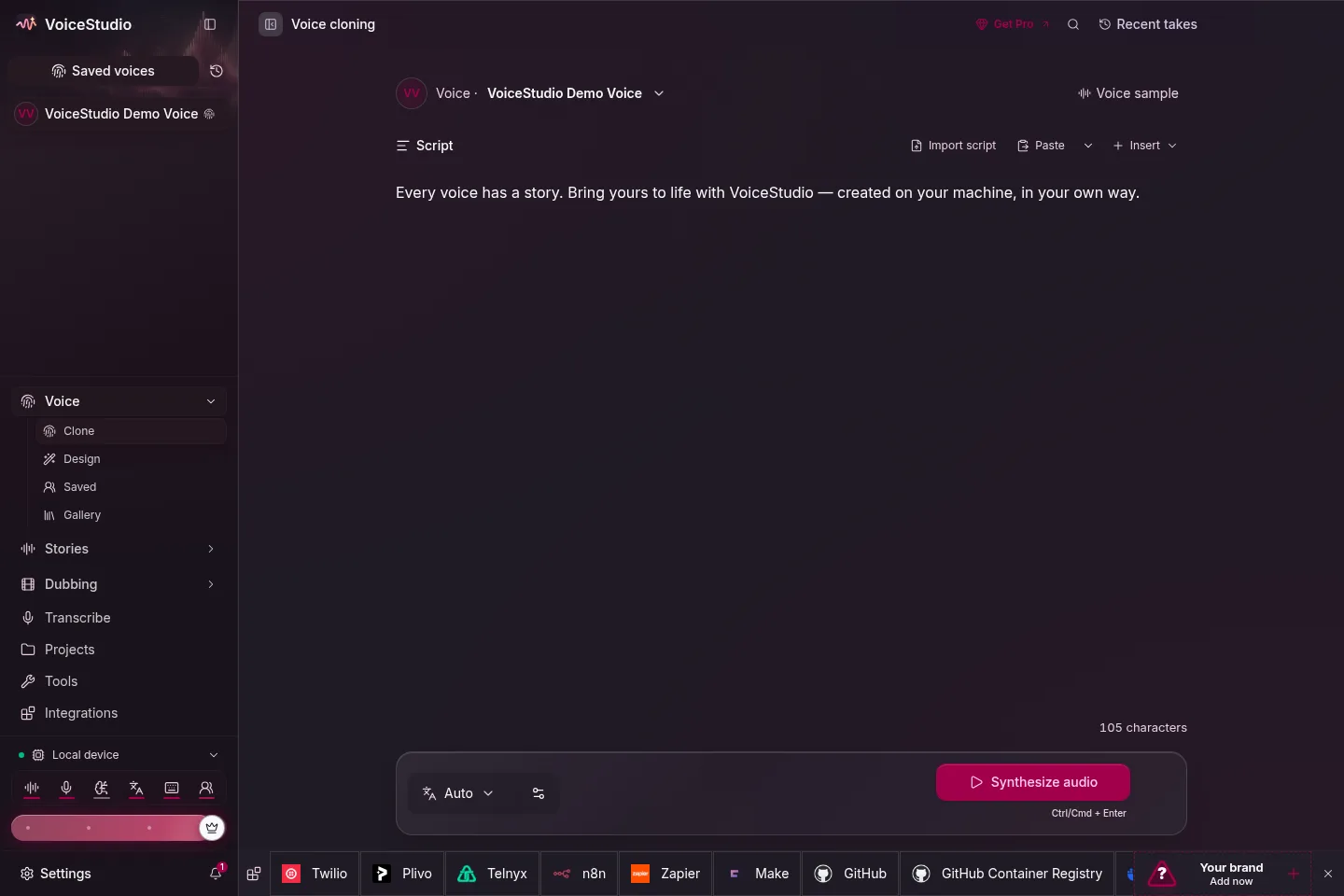 VoiceStudio 的声音克隆工作区