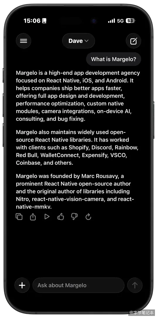 Margelo AI Chat Demo:React Native 流式对话 + RAG 知识库