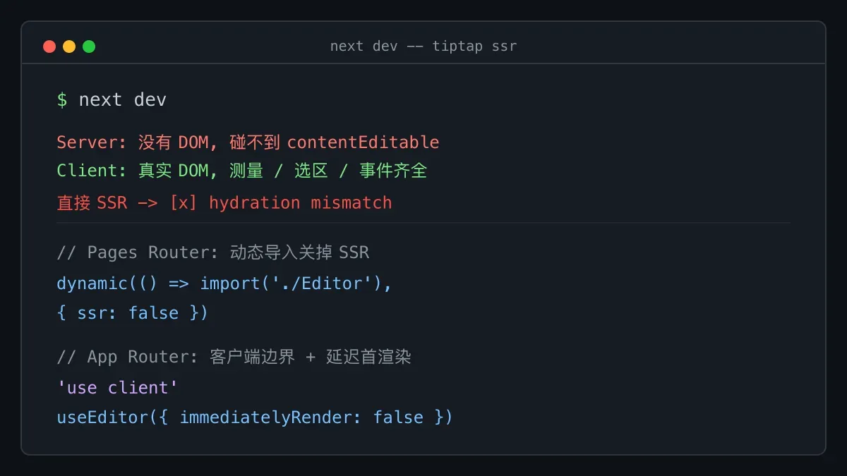 在 Next.js 里集成 Tiptap:SSR 适配与插件实战
