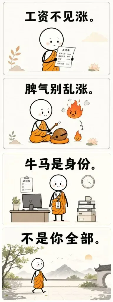 示例:四格治愈漫画,每格一句短文案
