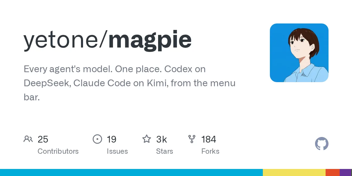 菜单栏一键换模型:magpie 管住了 28 个 coding agent