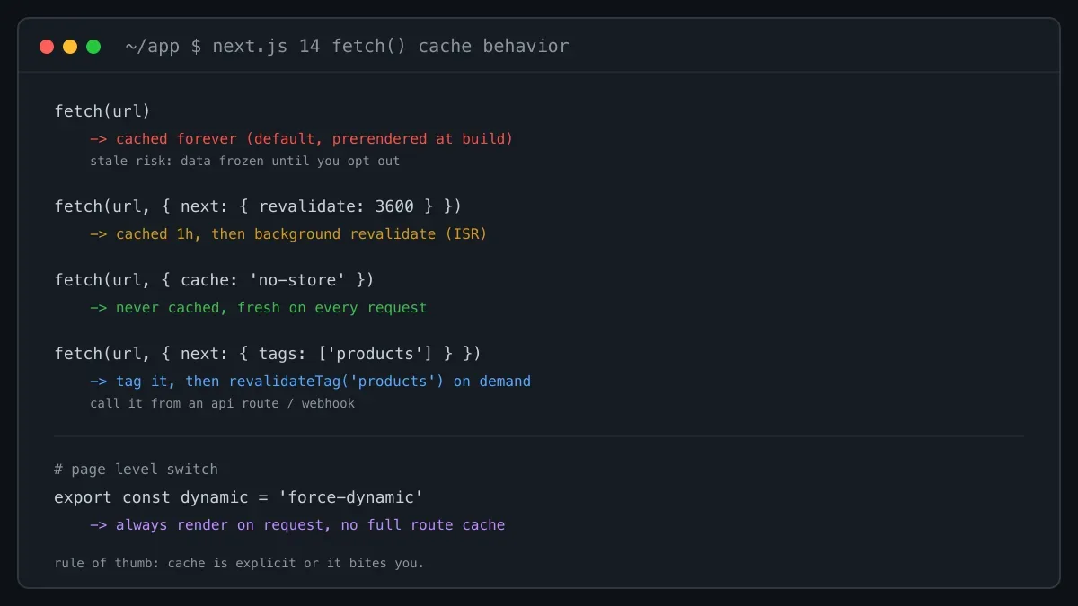 Next.js 14 fetch 缓存行为速查