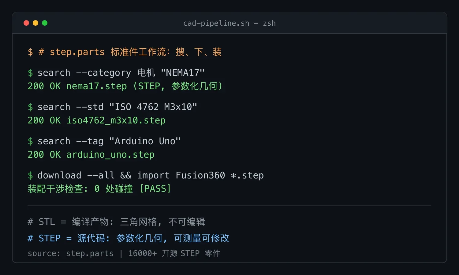 step.parts 标准件工作流:搜、下、装