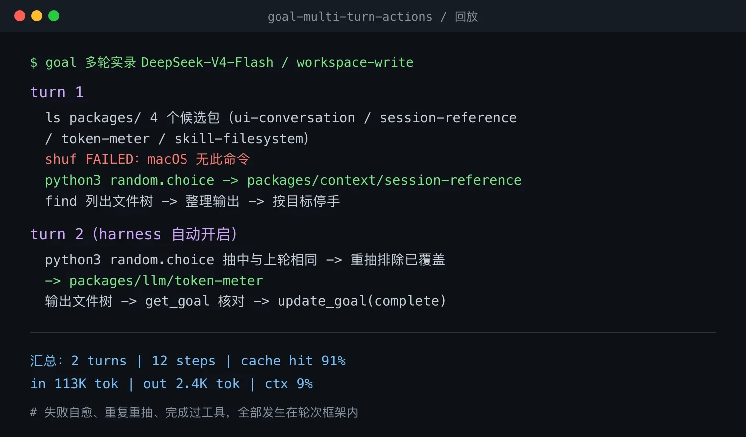 两次 turn 的执行时间线与会话账单