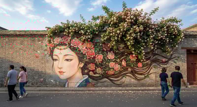 Nano Banana Pro 画'蔷薇少女'墙绘的效果